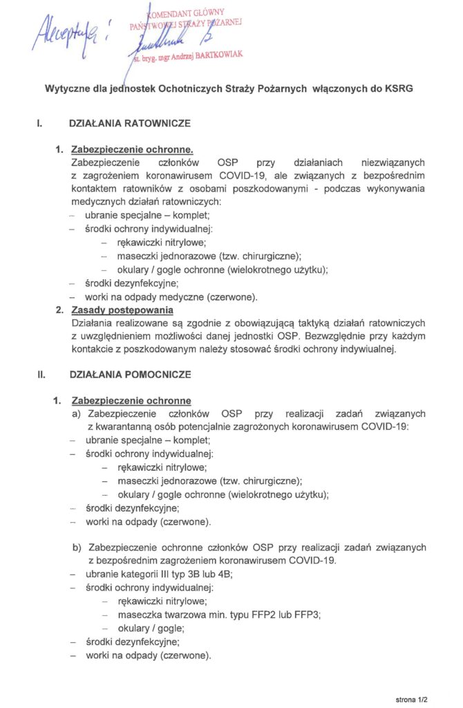Wytyczne dla OSP KSRG w związku z koronawirusem